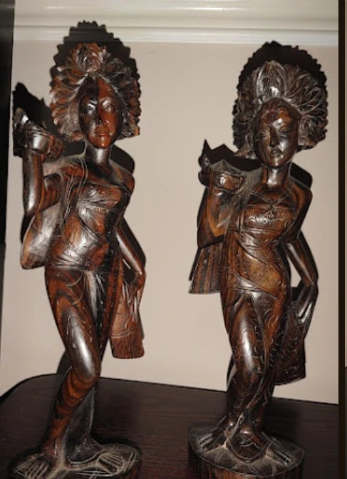 Set of 2 Hand-Carved IndonesianWooden Figurines