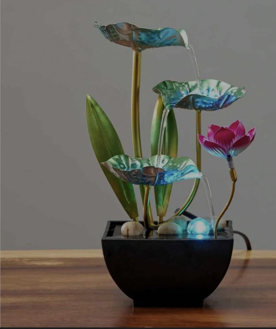 Tabletop Water Fountain with Lotus Flower and LED Light - photo 2