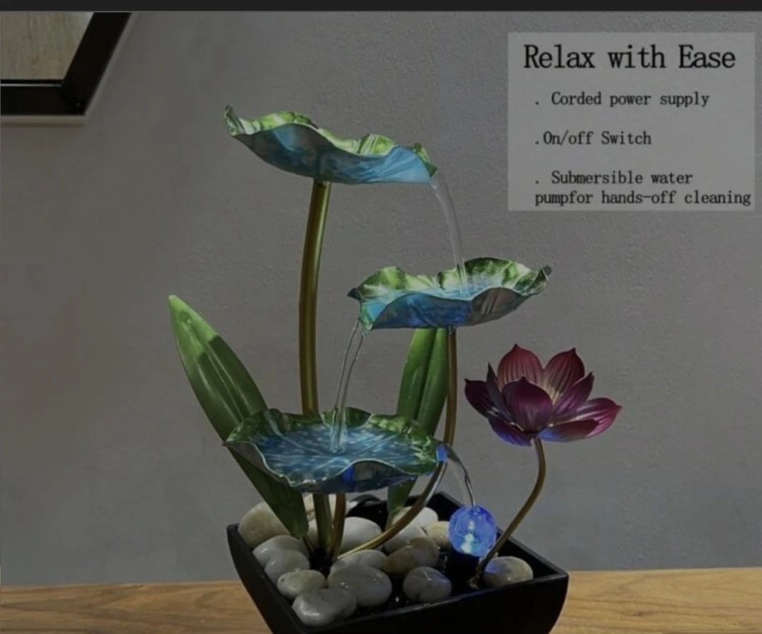 Tabletop Water Fountain with Lotus Flower and LED Light - photo 3