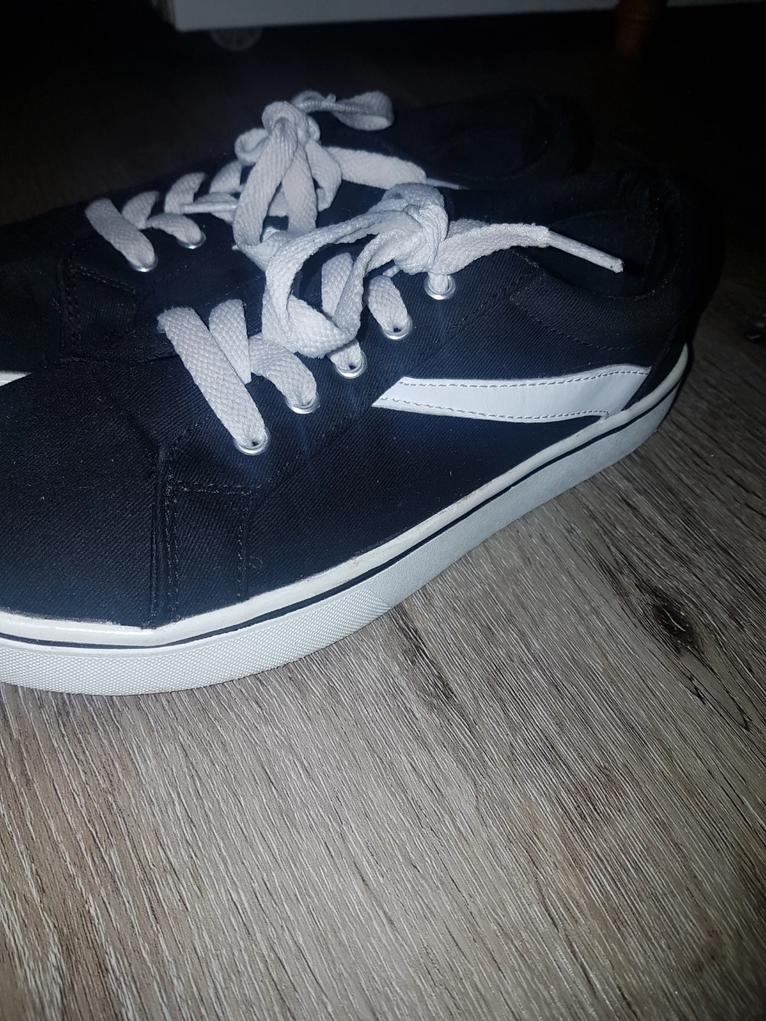 Black Canvas Sneakers with White Stripes - photo 2