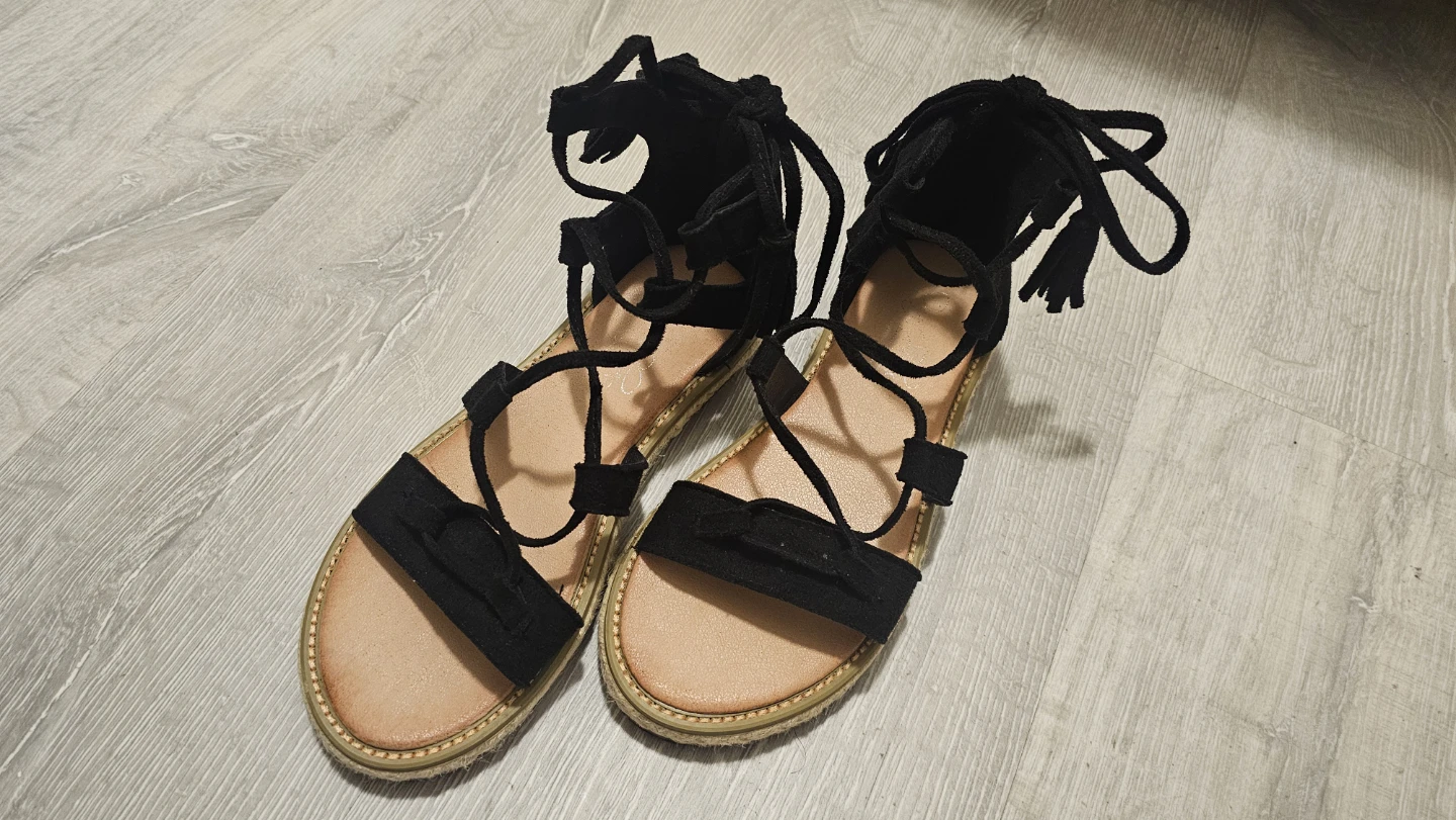 Black Suede Gladiator Sandals with Tassels-Women's Size 6