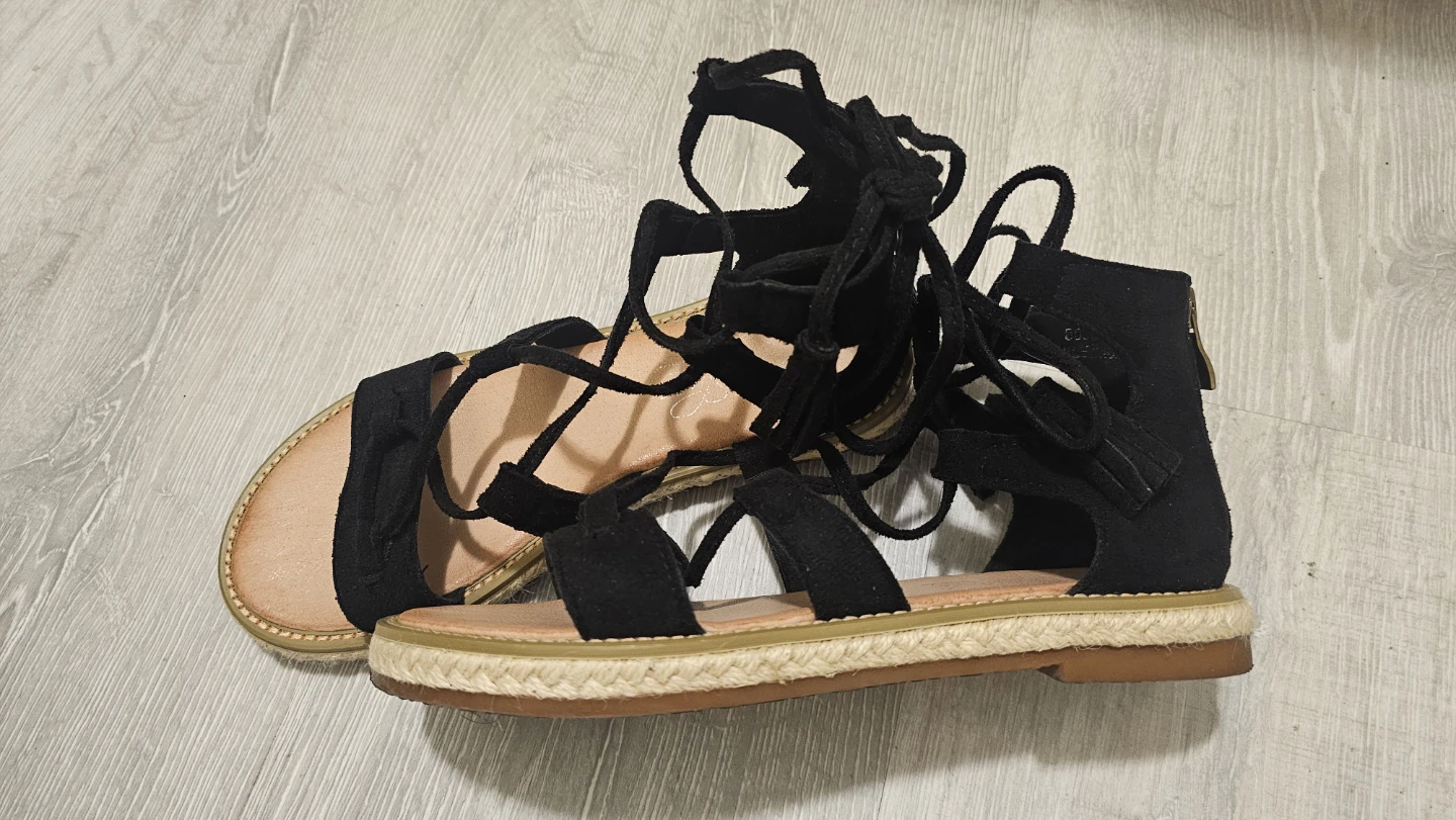 Black Suede Gladiator Sandals with Tassels-Women's Size 6 - photo 3