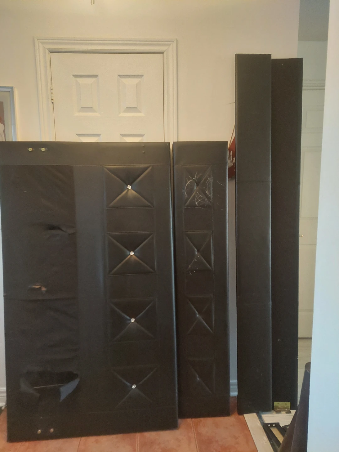 Brown Faux Leather Headboard with Crystal Accents