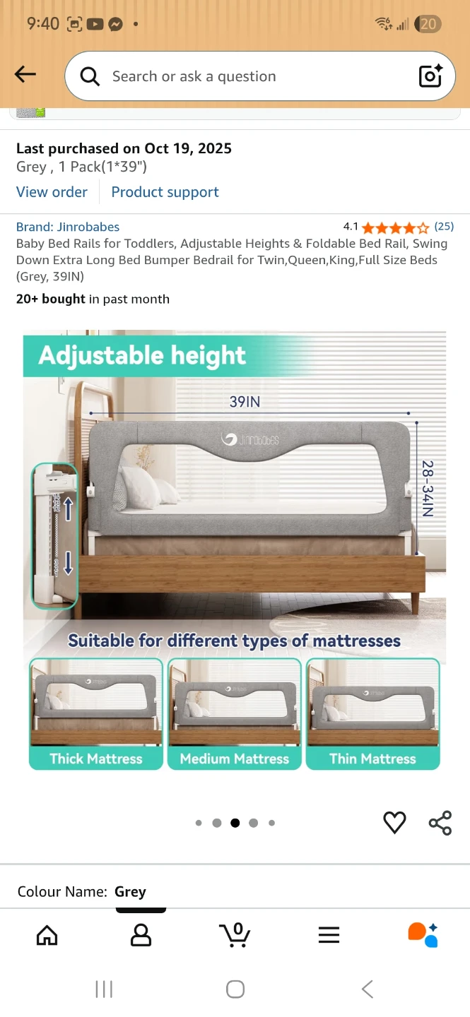 Jinrobabes Baby Bed Rail - Grey, 1 Pack (39") - photo 3