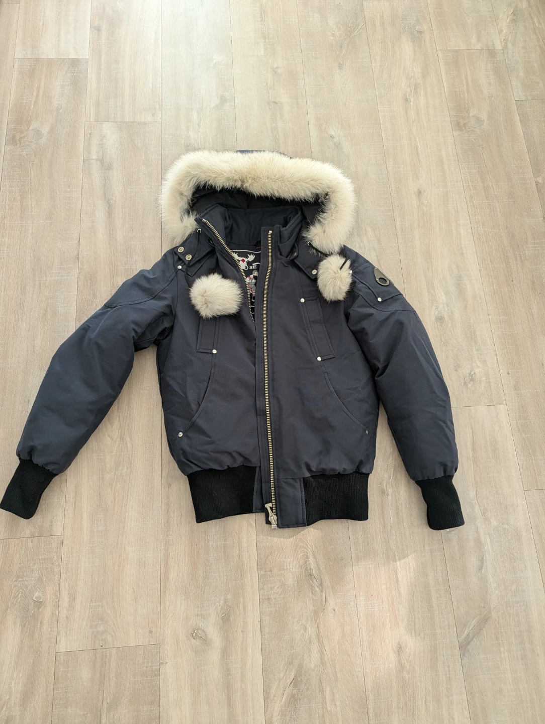 Moose Knuckles Bomber Jacket with Fur Hood
