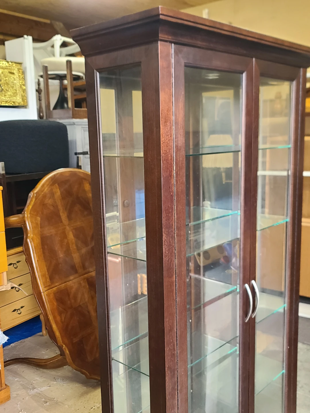 Dark Wood Display Cabinet with Glass Shelves - photo 2