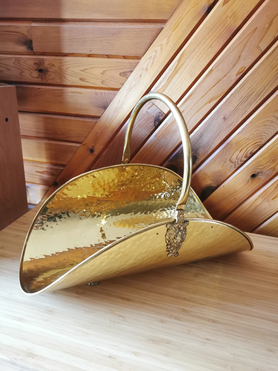 Vintage Brass Finish Log Holder/Magazine Rack with Lion Accents - photo 2