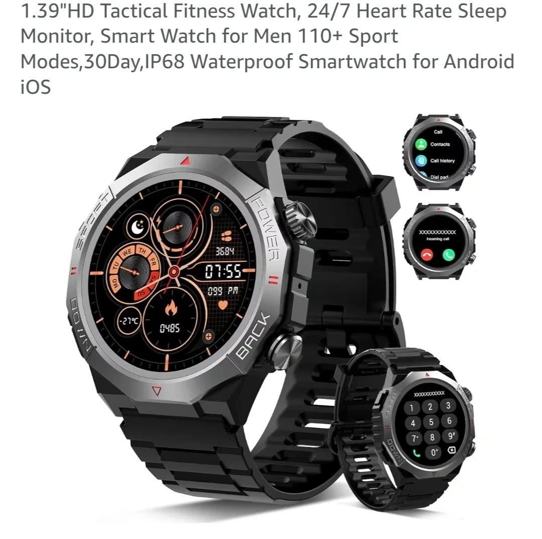 Atheewon Military Smart Watch for Men, Black - photo 3