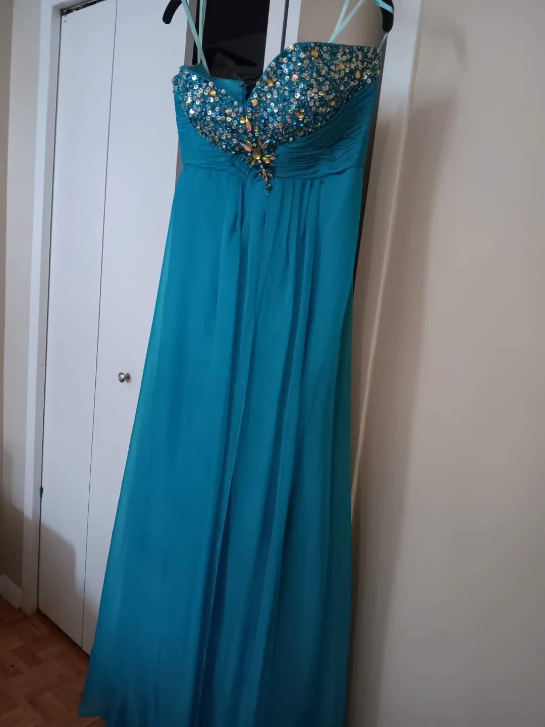 Black, Green, blue, darkblue Satin Strapless Gown. Size s - photo 4