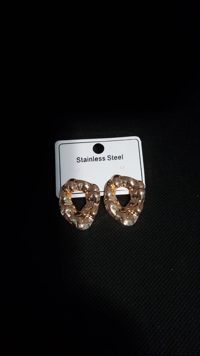 Stainless Steel Heart Earrings - Red & Gold - photo 2