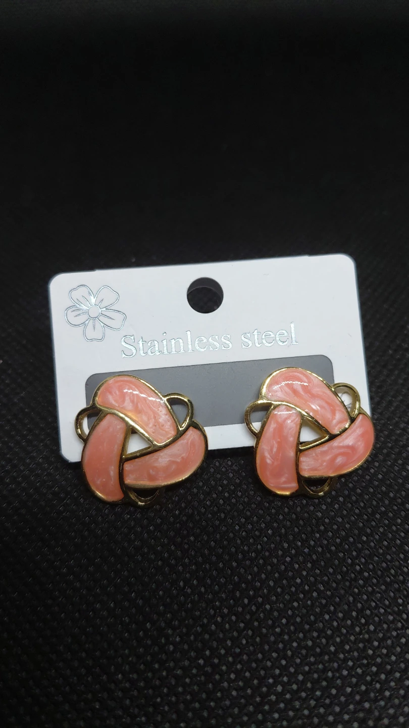 Stainless Steel Heart Earrings - Red & Gold - photo 5