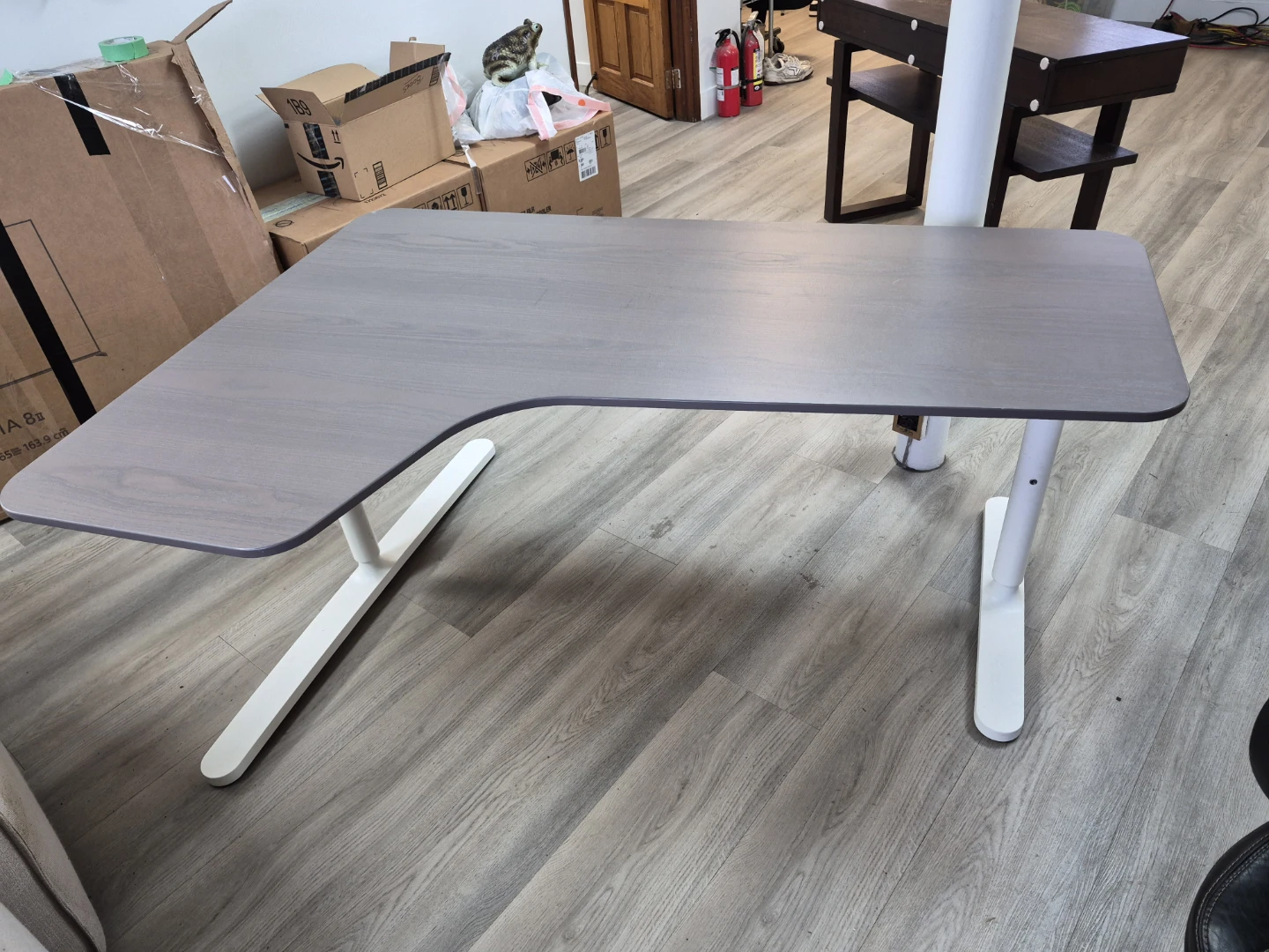 Ergonomic Corner Desk - Grey Wood Finish