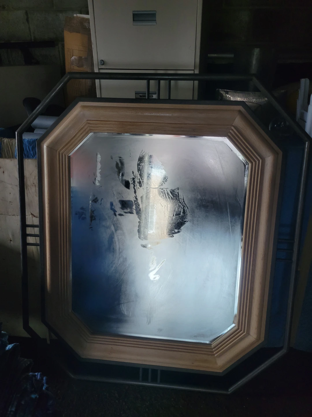 Octagonal Wood and Metal Framed Mirror