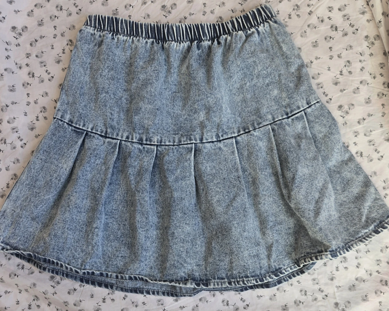 Acid Wash Denim Mini Skirt with Pleats