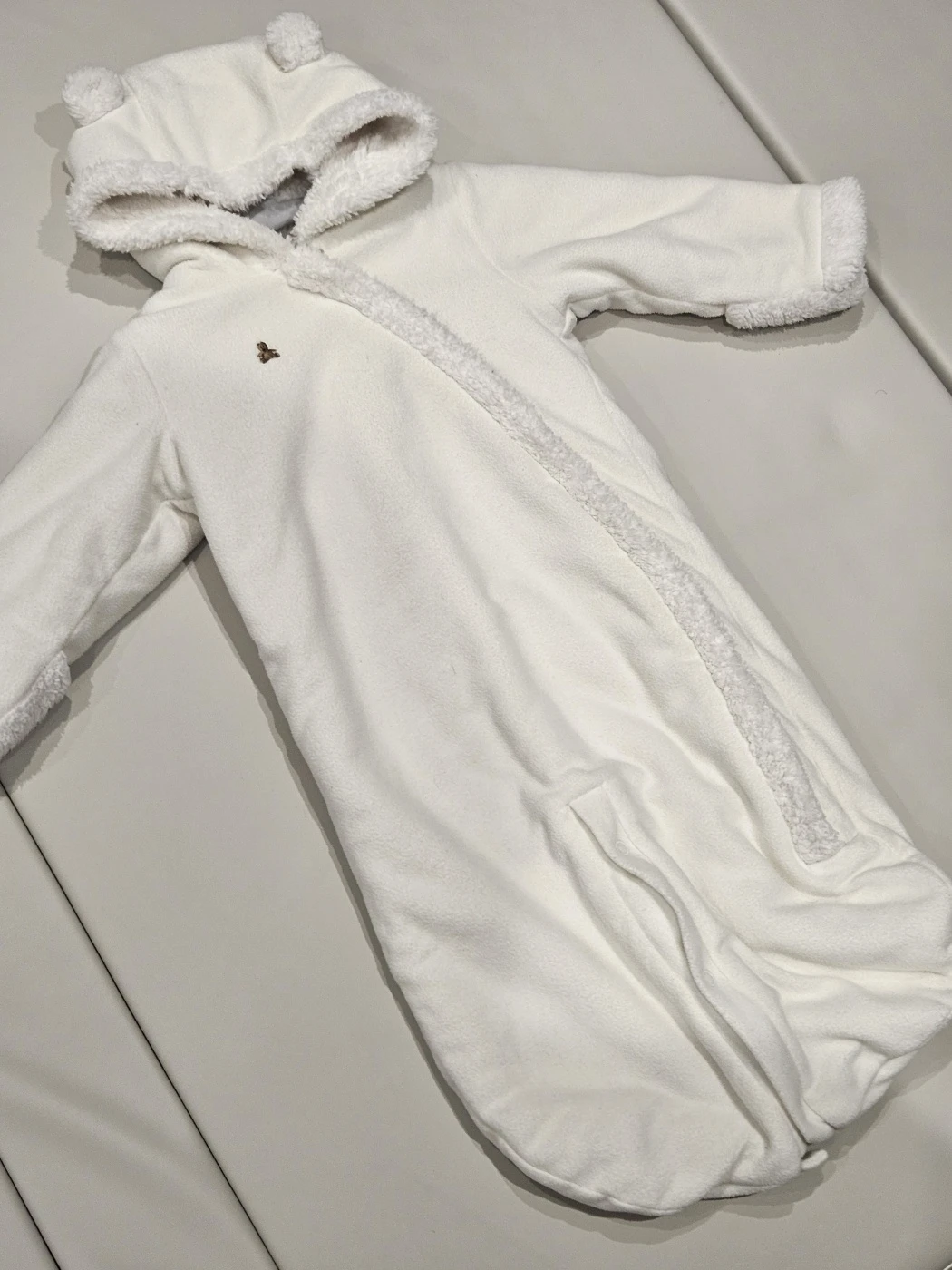 6-12 months Gap Baby White Bear Fleece Bunting Snowsuit Hooded - photo 3