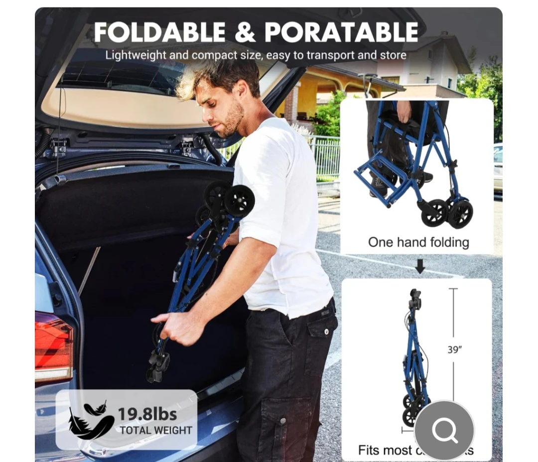 3-in-1 Transport Wheelchair/Rollator Walker with Rest Seat - photo 2