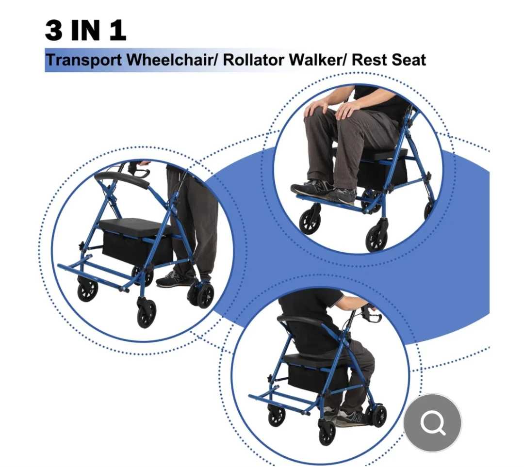 3-in-1 Transport Wheelchair/Rollator Walker with Rest Seat - photo 3