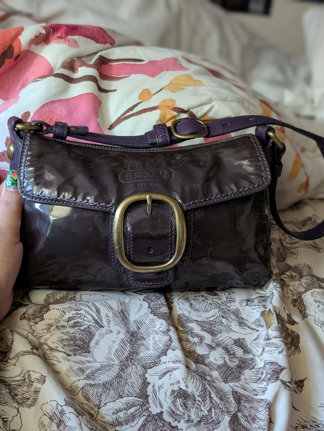 Coach mini bleeker legacy bag, purple patent leather