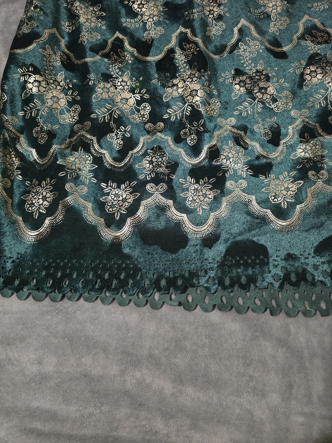 Green Velvet Long Sleeve Dress with Gold Floral Embroidery - photo 2