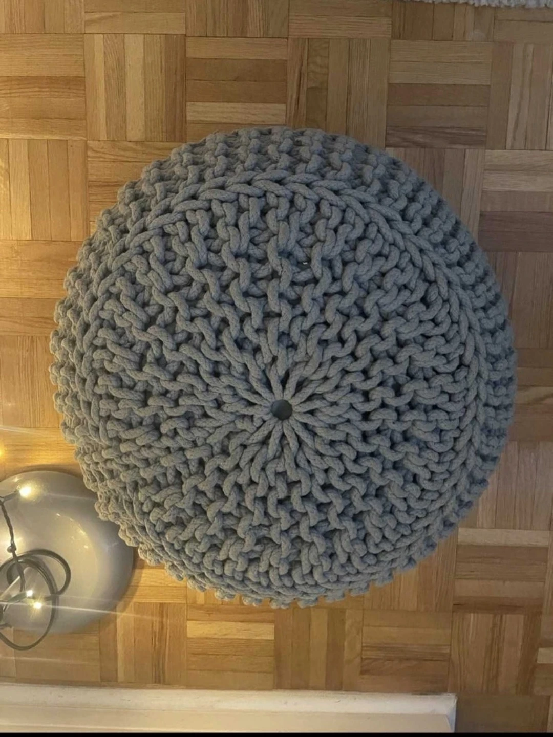 Grey Knitted Pouf Ottoman