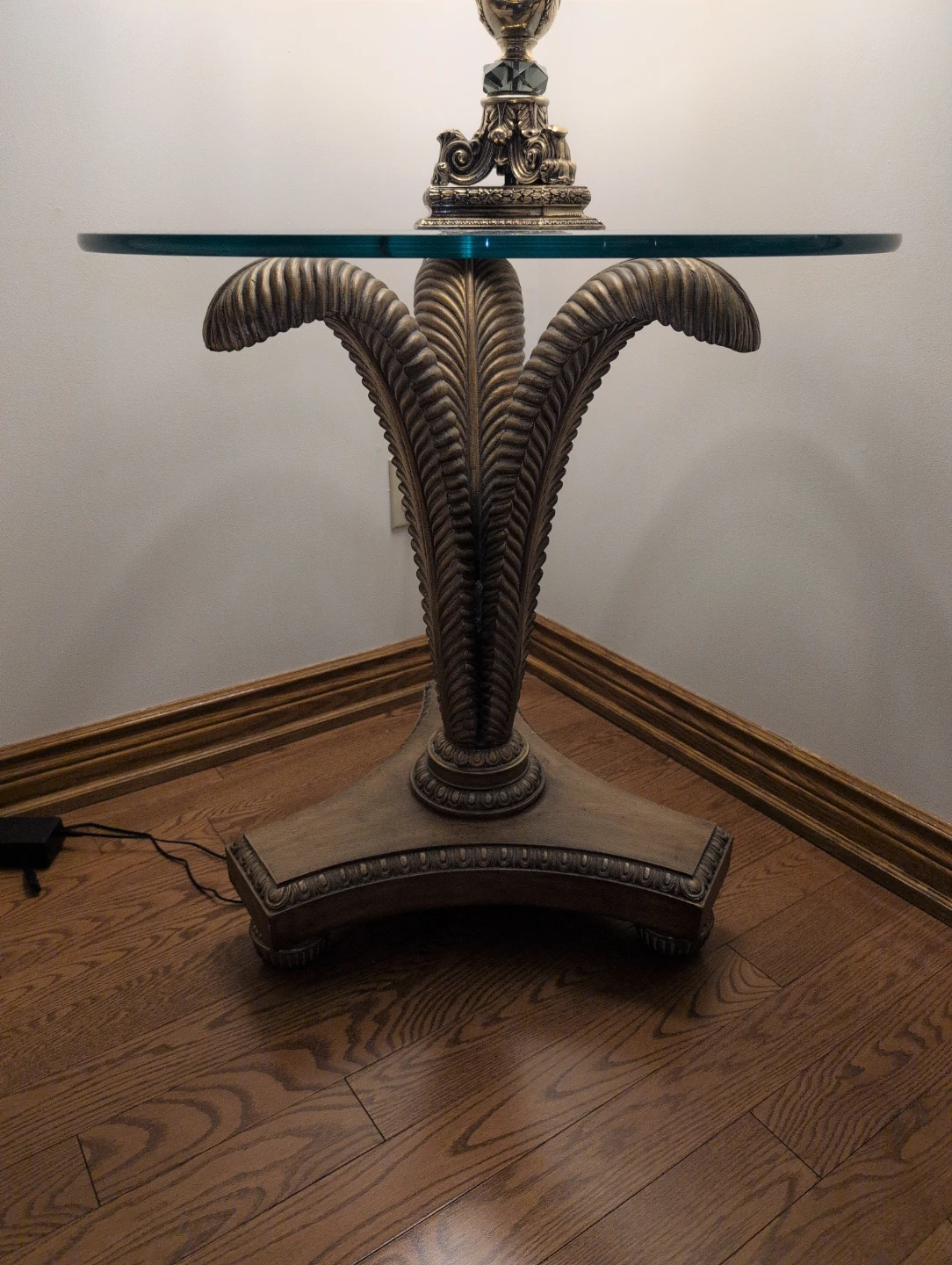 Ornate Glass Top Accent Table