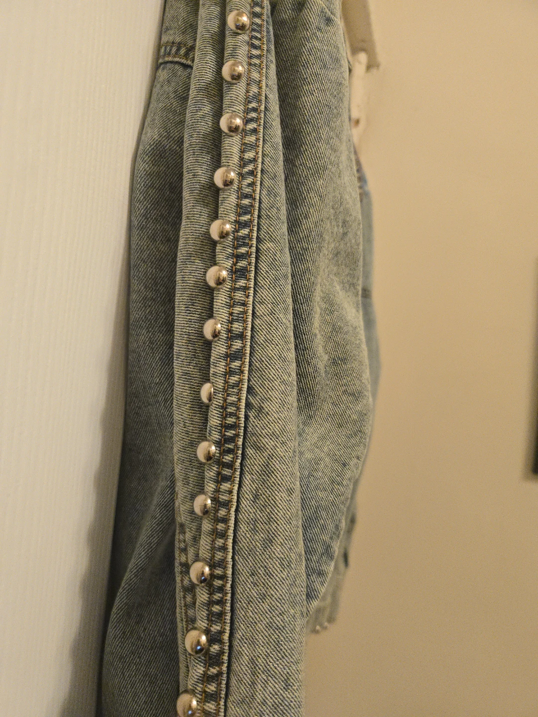 Denim Jacket with Feather Embroidery and Studs - photo 5
