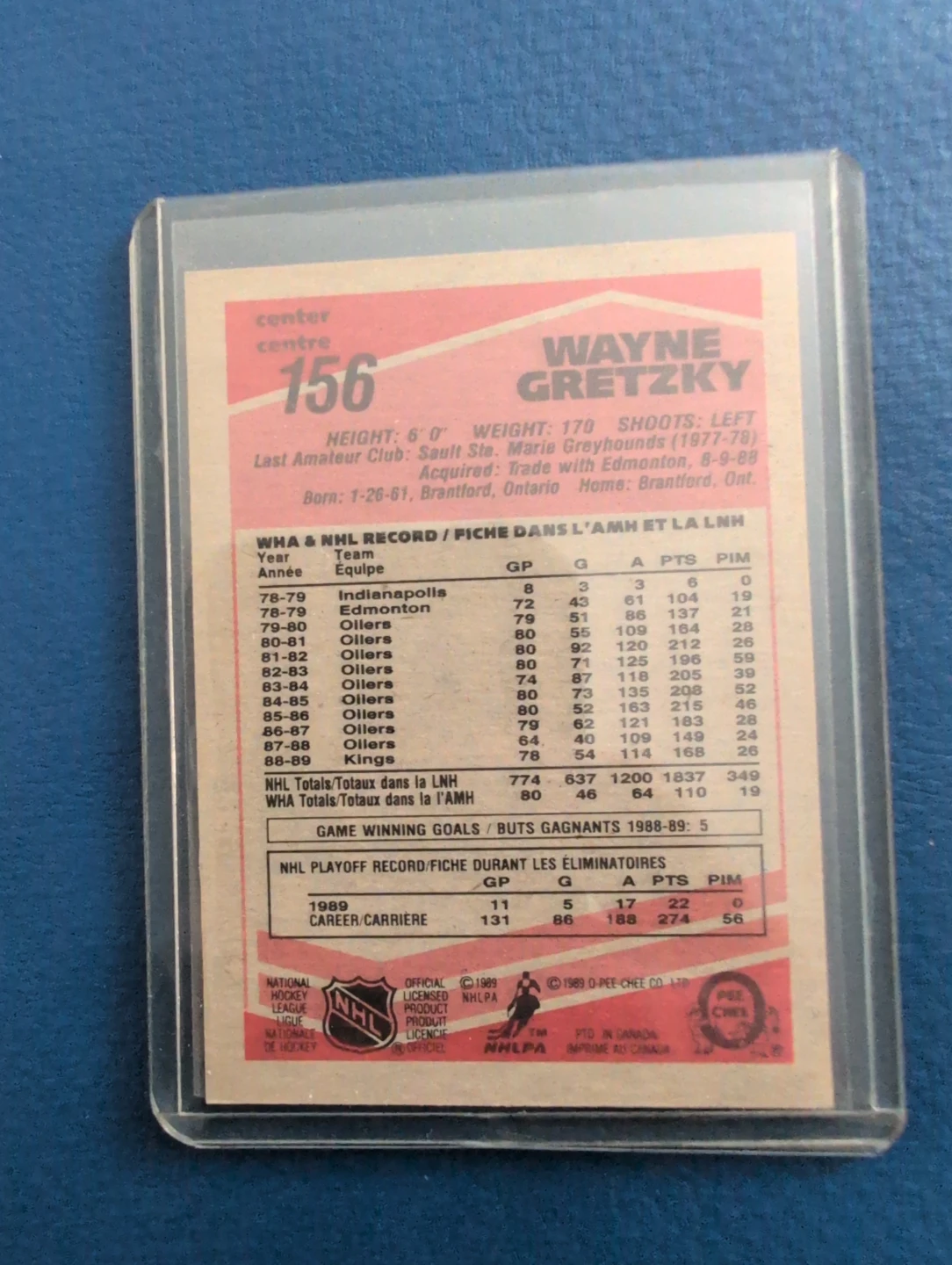 1989 O-Pee-Chee Wayne Gretzky Hockey Card # 156 - photo 2