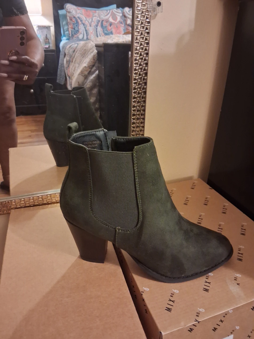 MIX.NO.6 Women's Olive Green Suede Ankle Boots