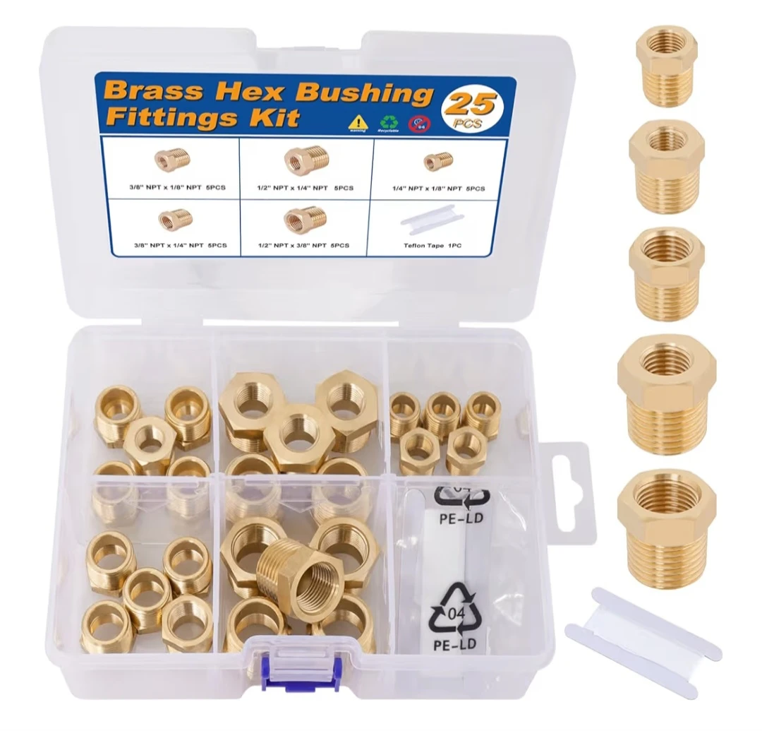 KOOTANS 25PCS Brass Hex Bushing Kit Brass Pipe Fittings