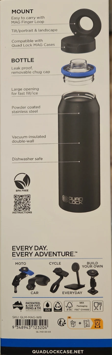 Quad Lock Mag Mount Water Bottle - Black 700mL - photo 2