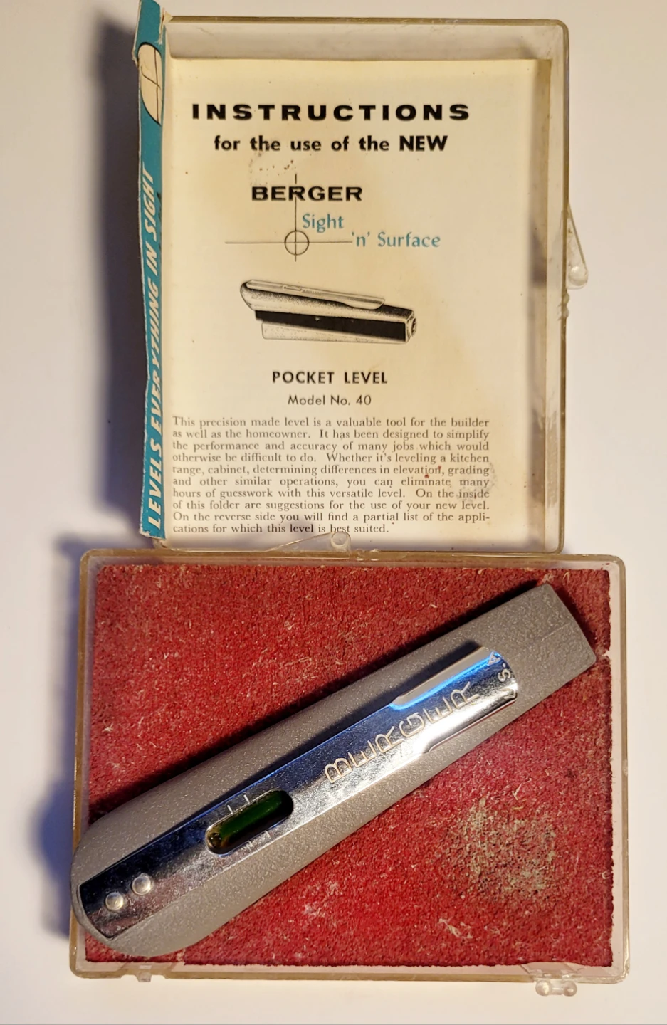 Berger Sight 'n' Surface Pocket Level Model 40