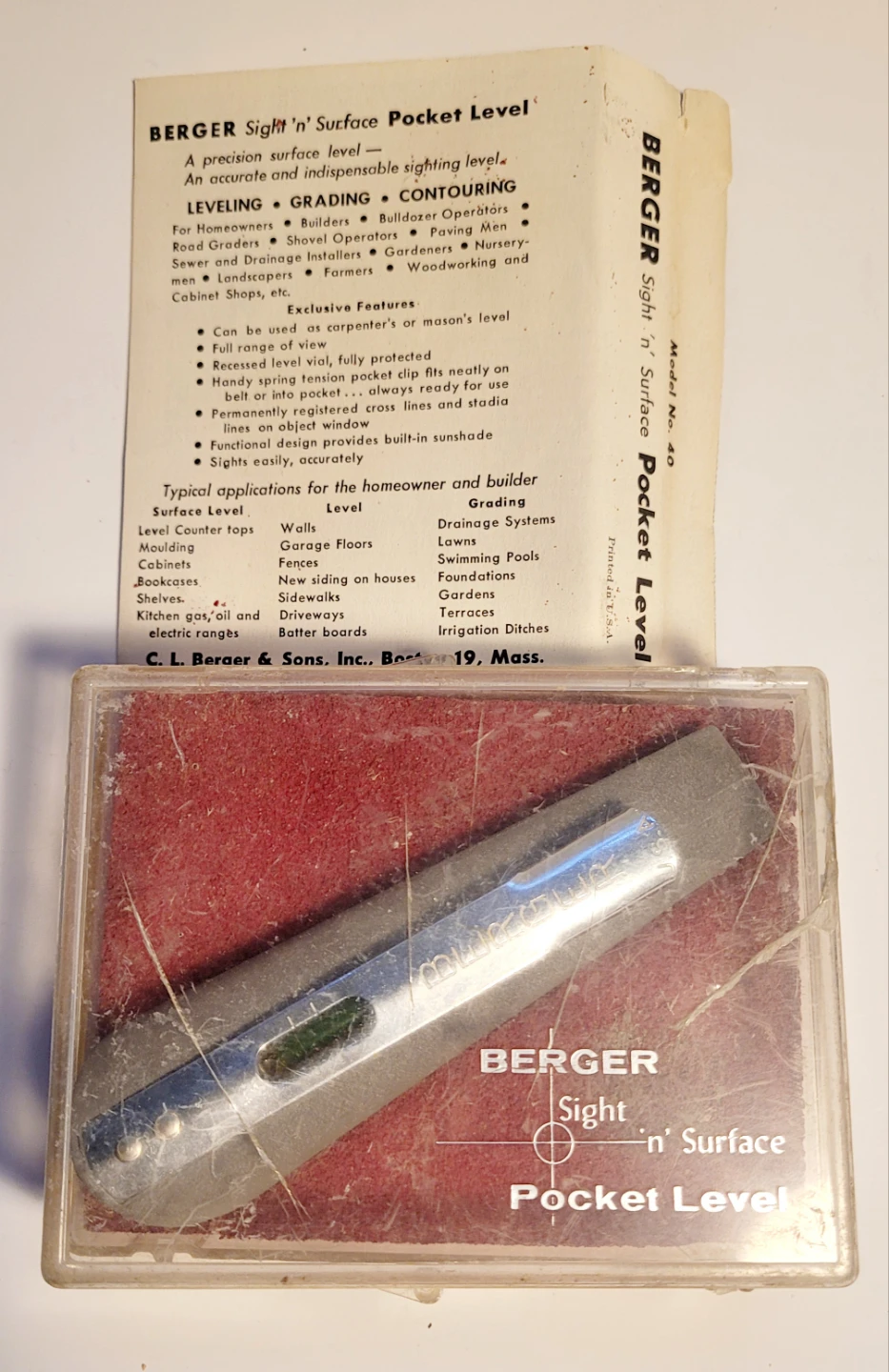 Berger Sight 'n' Surface Pocket Level Model 40 - photo 2