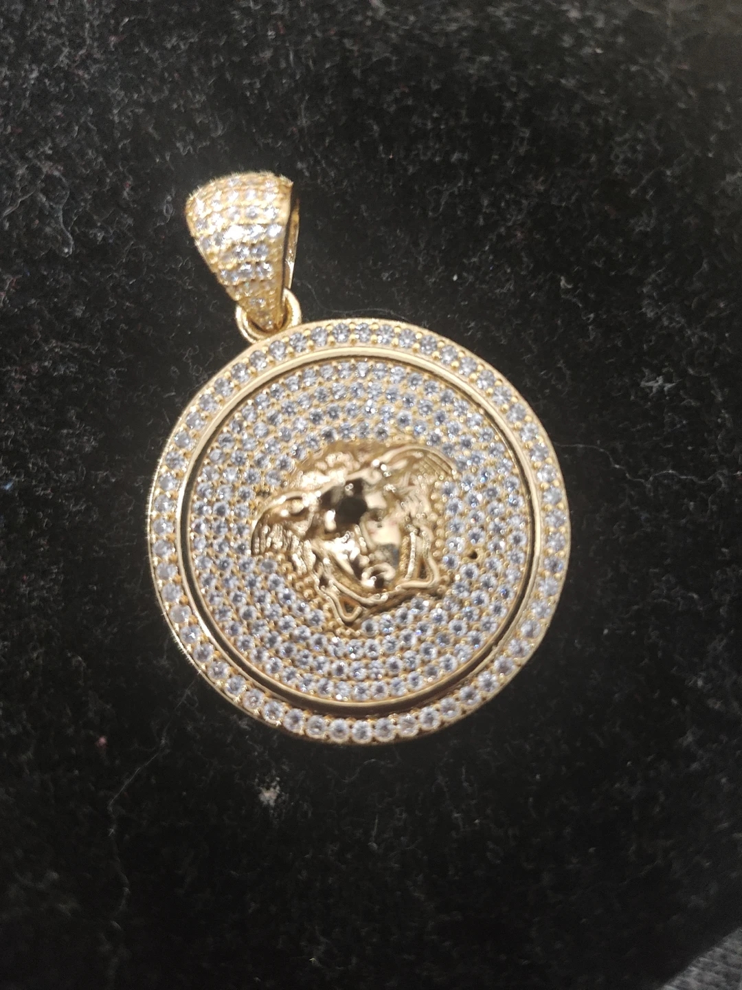 Gold Medusa Medallion Pendant with CZ Stones