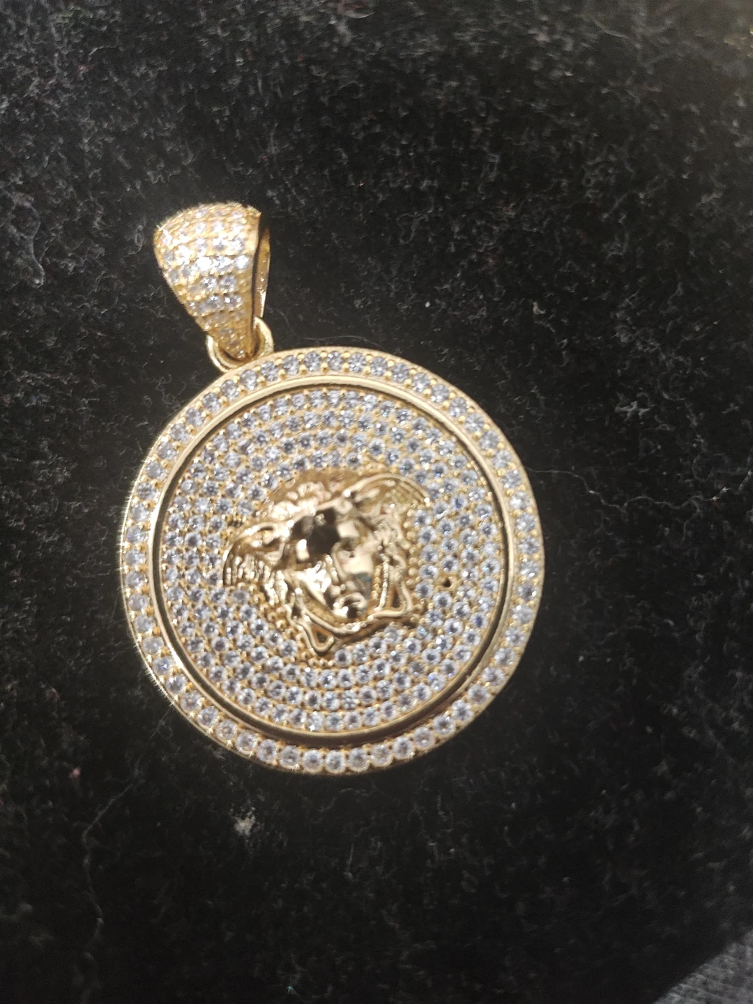 Gold Medusa Medallion Pendant with CZ Stones - photo 2