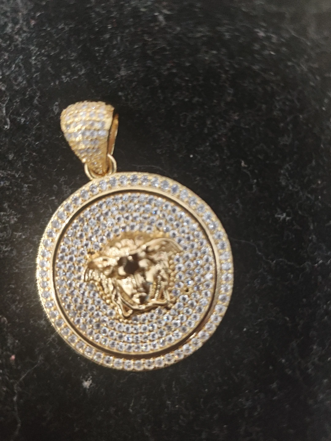 Gold Medusa Medallion Pendant with CZ Stones - photo 3