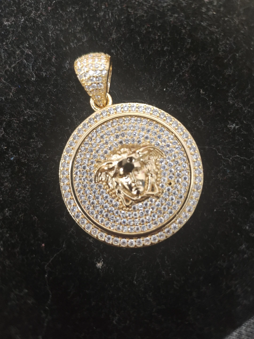 Gold Medusa Medallion Pendant with CZ Stones - photo 4