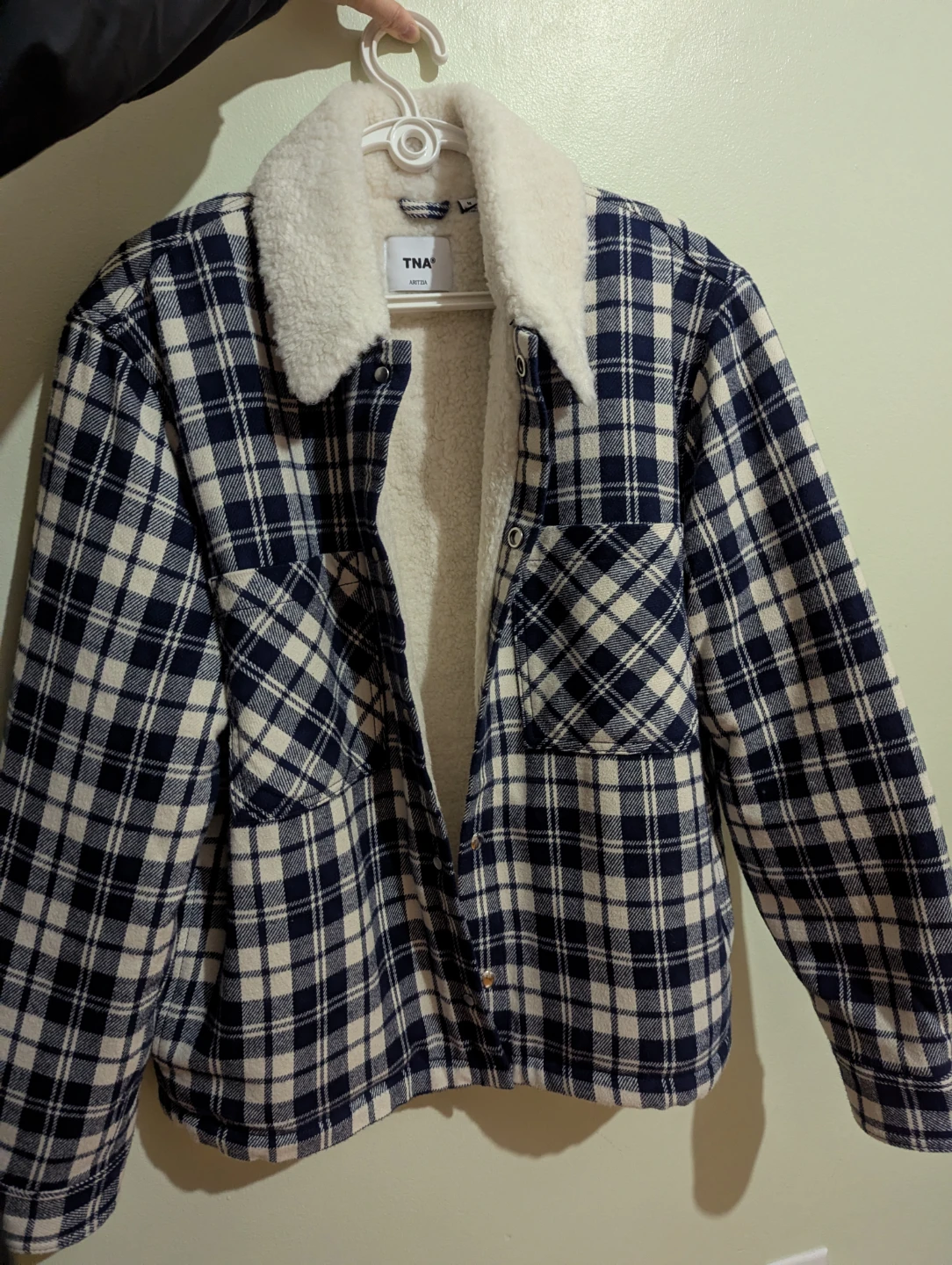 TNA Aritzia Sherpa Lined Plaid Shirt Jacket