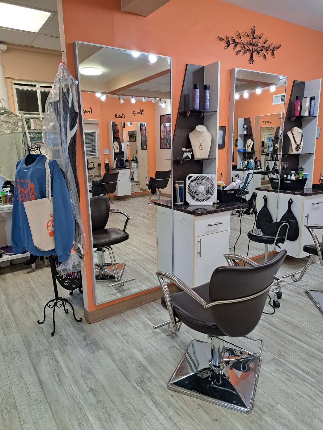 Hair salon stations with chair