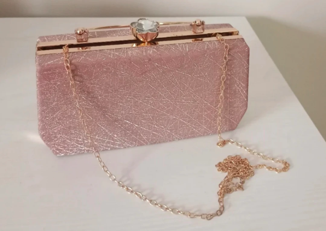 Sparkly Rose Gold Evening Clutch Bag with Chain - photo 2