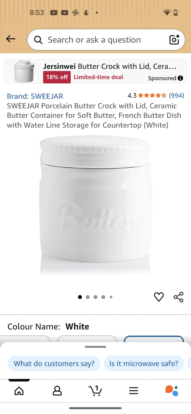 SWEElAR Porcelain Butter Crock with Lid