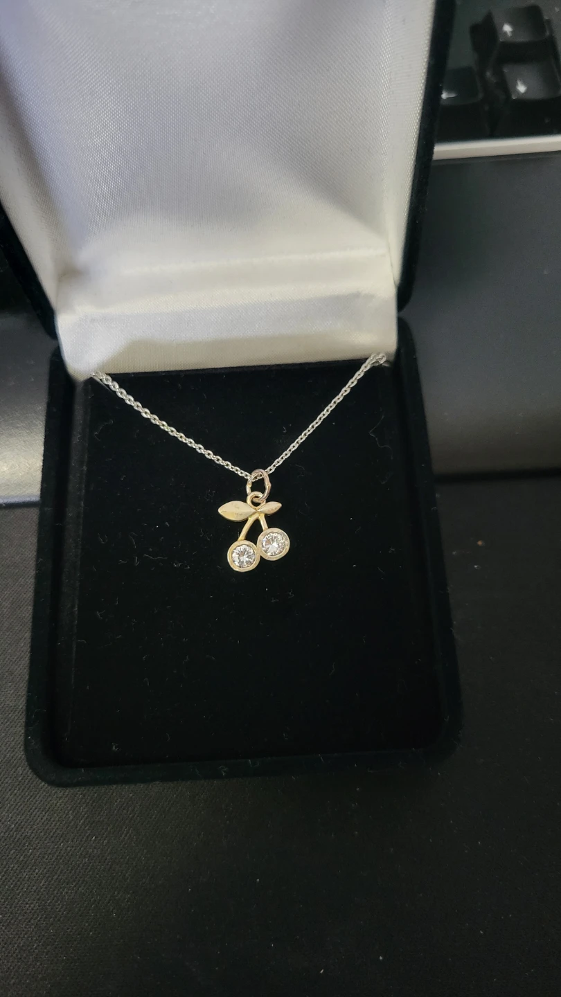 Cherry Charm Necklace with Clear Stones