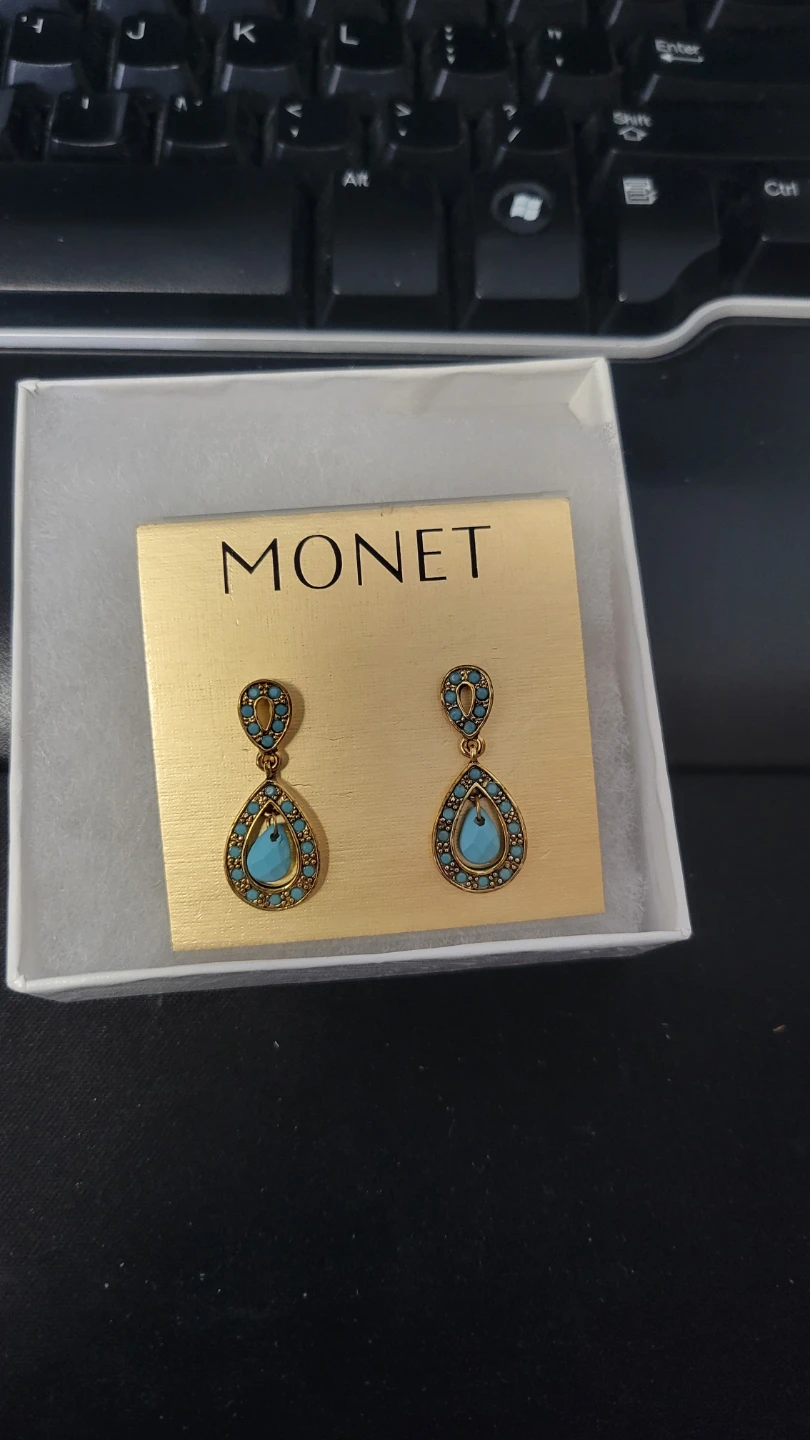 Monet Teardrop Turquoise Dangle Earrings - photo 2