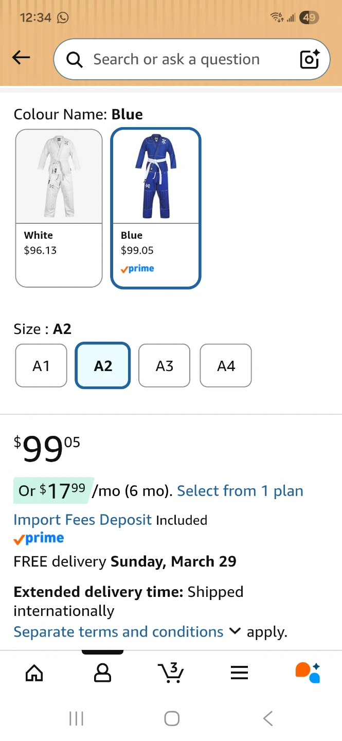 Blue Brazilian Jiu Jitsu Gi pants and belt only- Size A2 - photo 2
