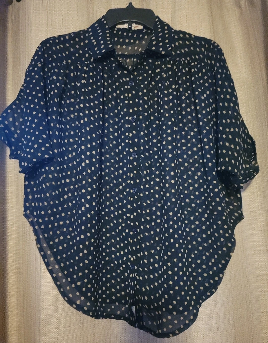 Blue polka dot button-up blouse