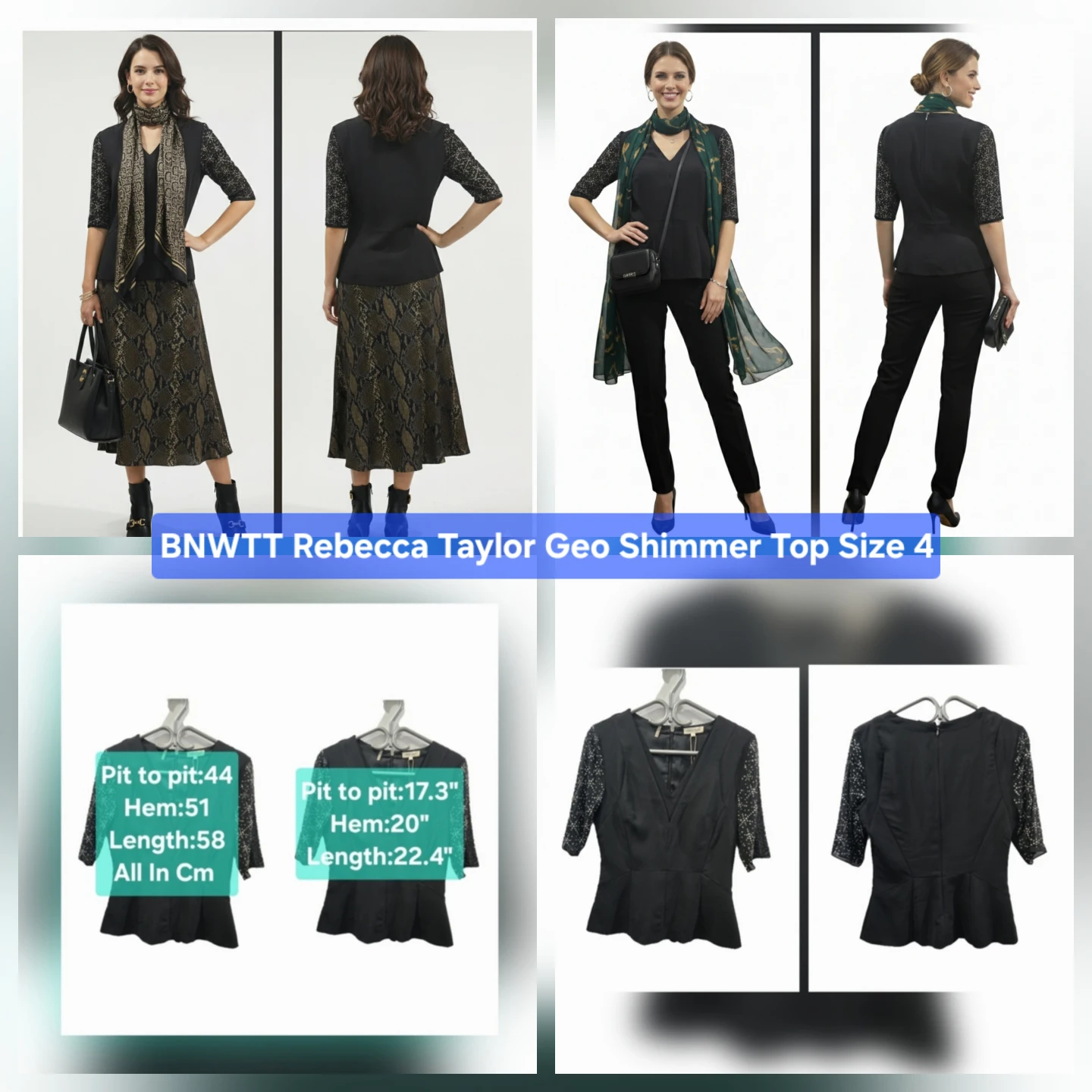 BNWTT Rebecca Taylor Geo Shimmer Top Size 4