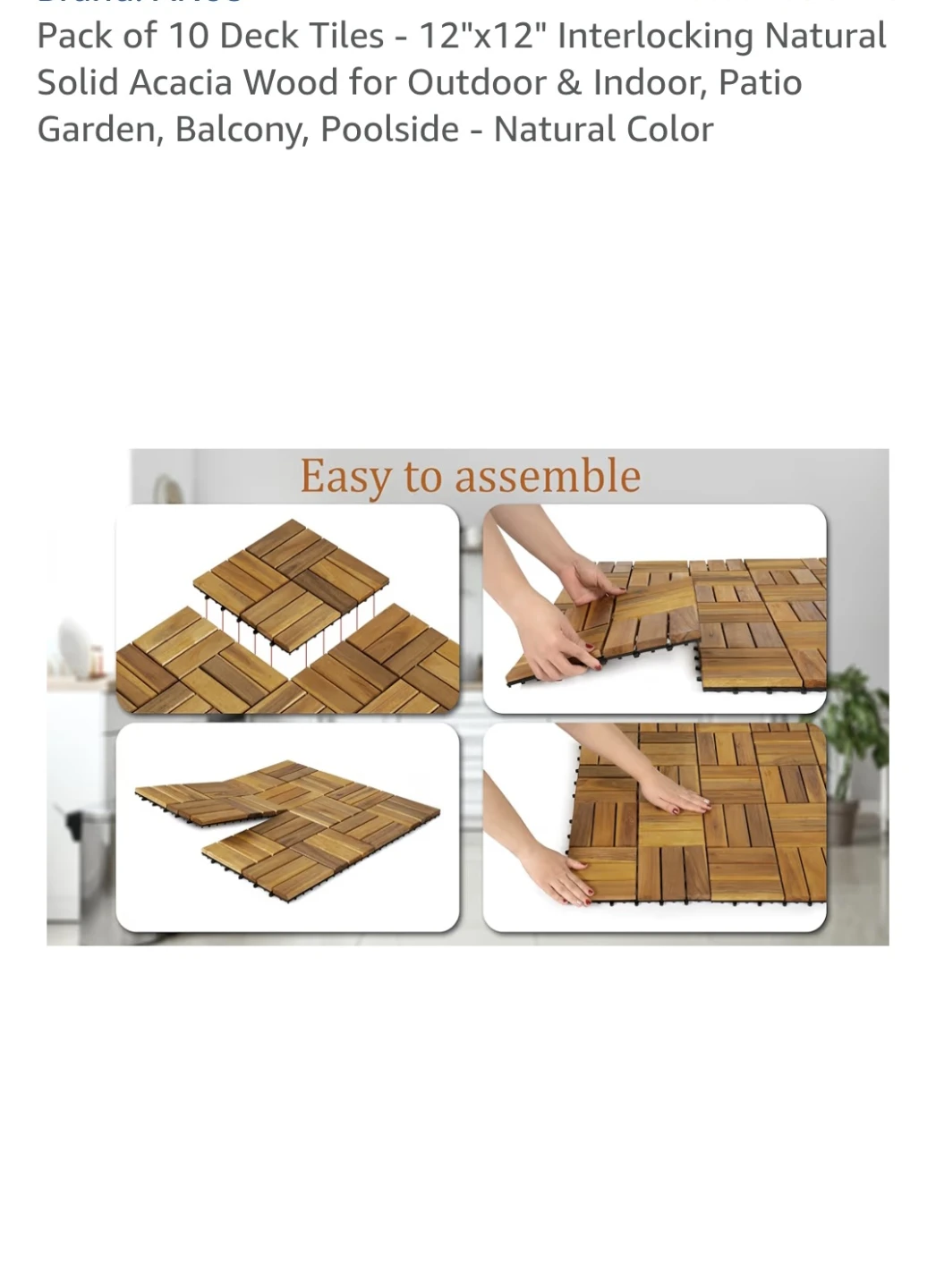 Pack of 10 Golden Teak Acacia Wood Deck Tiles - 12x12 Inch - photo 4