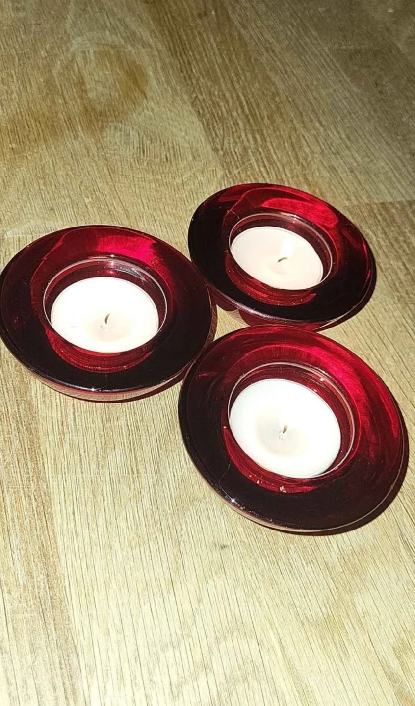 Set of 3 Red Glass Tealight Holders