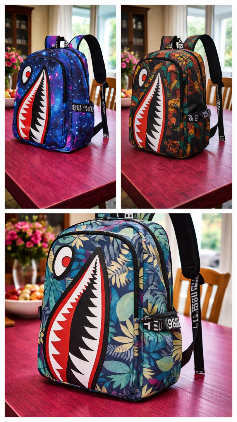 Shark Face Backpack - Galaxy, Tropical & Floral Prints