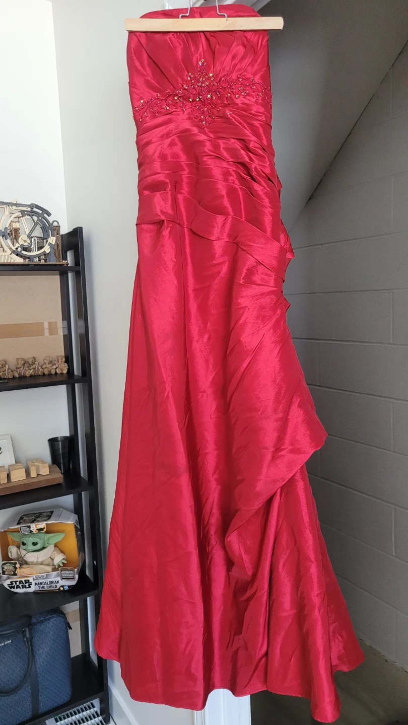 Red Strapless Beaded Formal Gown