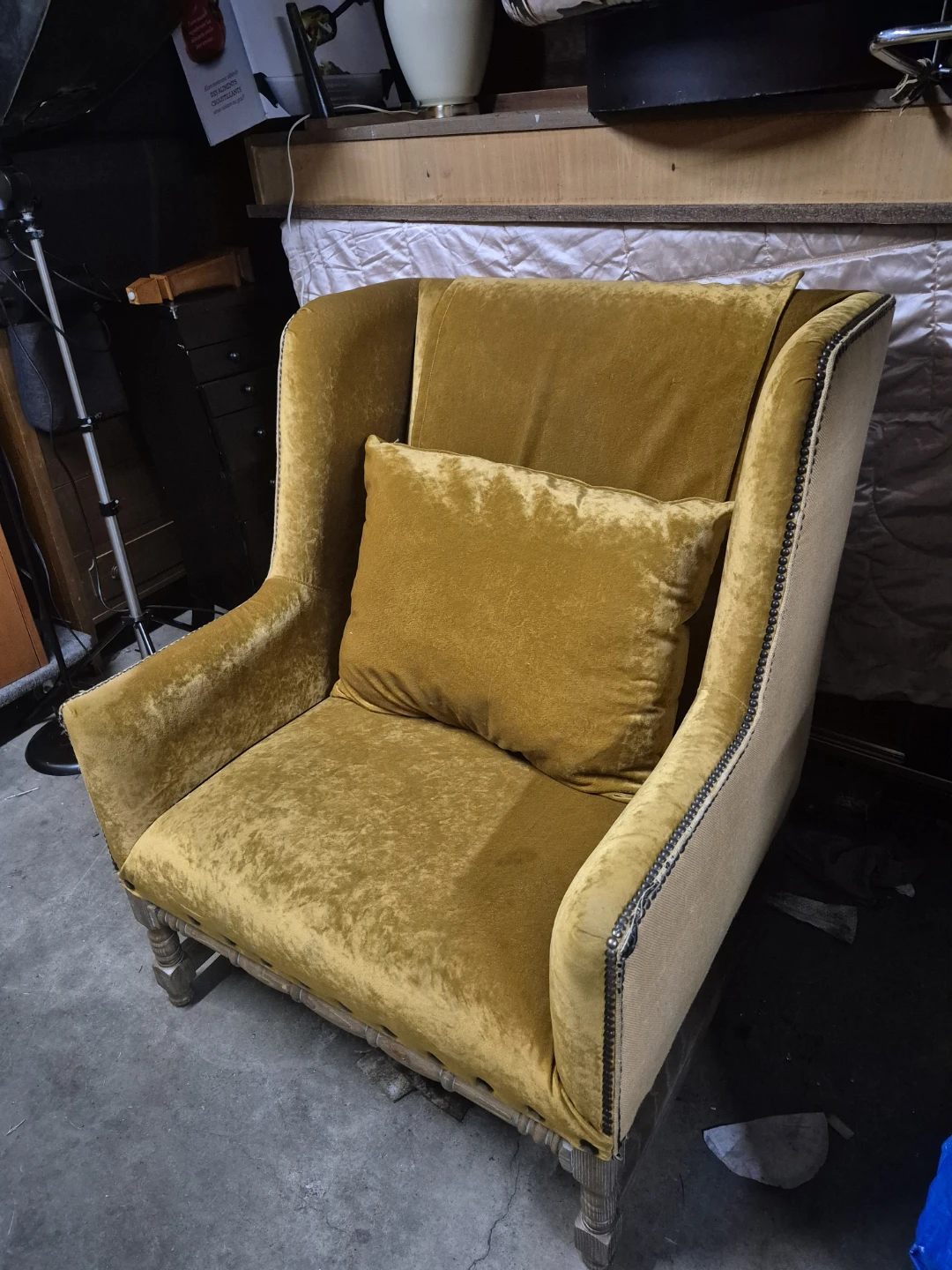 Gold Velvet Wingback Accent Chair with Pillow - photo 3